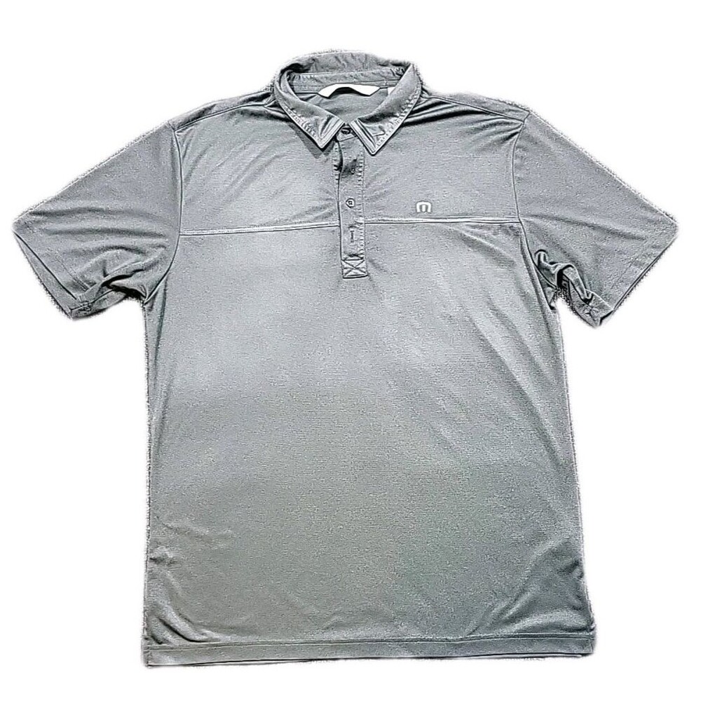 Travis Mathew Polo Shirt Men L Gray Polyester 1/4 Buttons Short Sleeve Golf